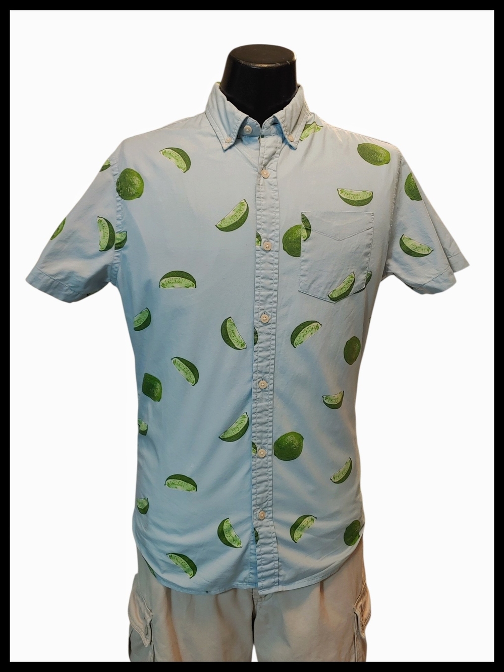 Urban Pipeline Light Blue Short-Sleeve Button-Down with Green Melon Print Small